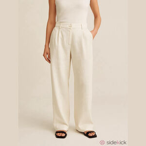 Lauren Ralph Lauren 100% Linen Trousers Cream Pants Size 16 Lined Straight Leg